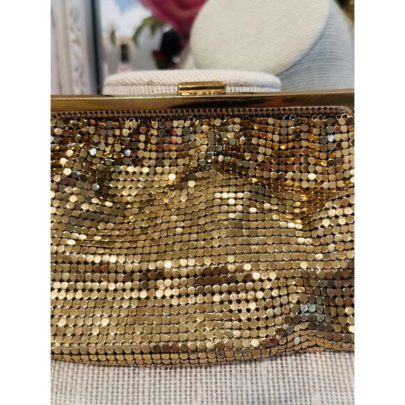 Whiting & Davis rare 1920s Gold Mesh Rhinestone Small Clutch Purse - Picture 6 of 14